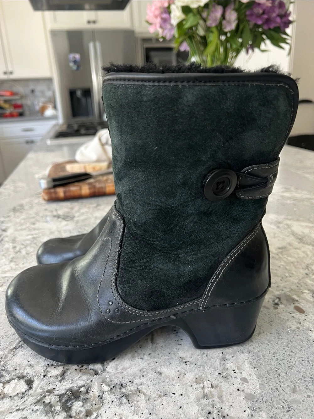 Dansko Harper Black Button Wedge Ankle Boots EU 36 Excellent Condition